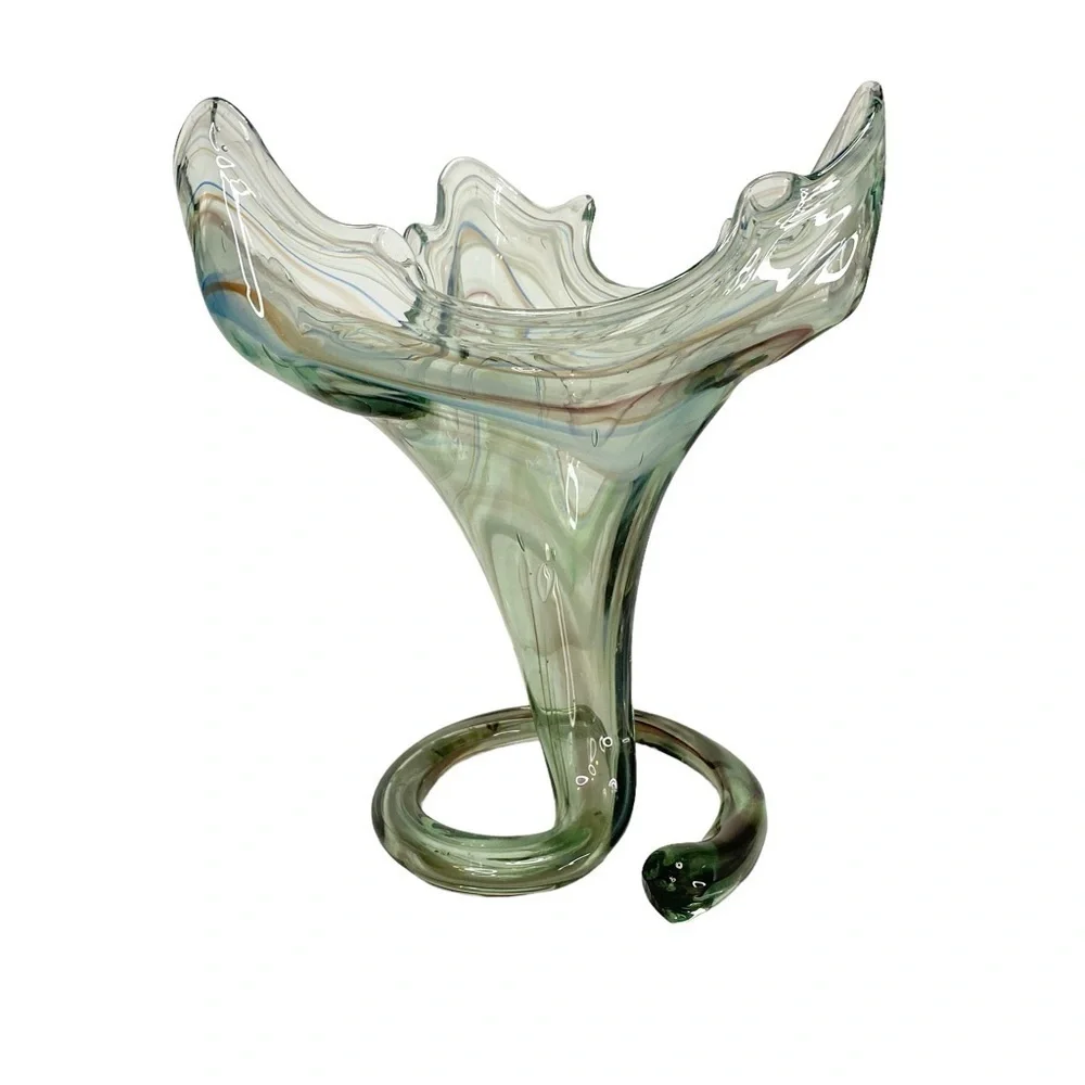 Vintage‎ MCM Hand Blown Large Glass Swirl Vase